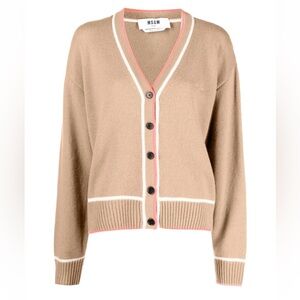 MSGM Tan and Cream Button-Up Cardigan